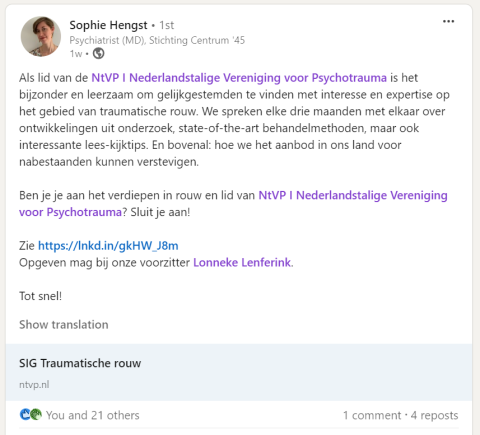 Linkedin post Sophie Hengst.